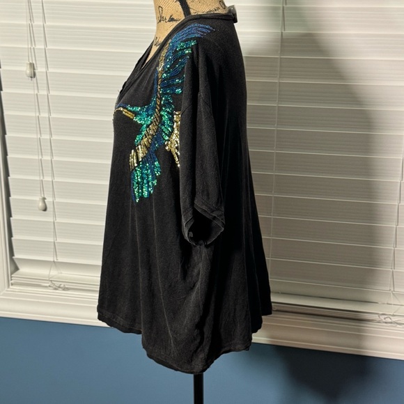 POL Black Top with Gold and Teal Birds of a Feather Sequin - Medium - Picture 3 of 8